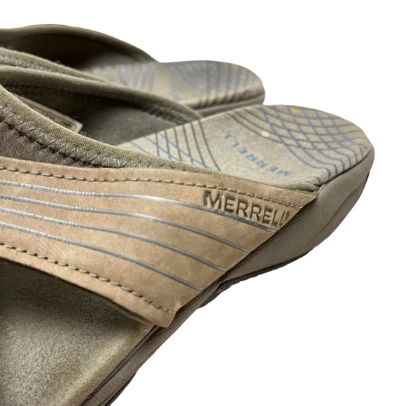 MERRELL BUNGEE Tan Genuine Leather Suede Slides Flip Flops Sandals Sporty sz 7 - Picture 8 of 16